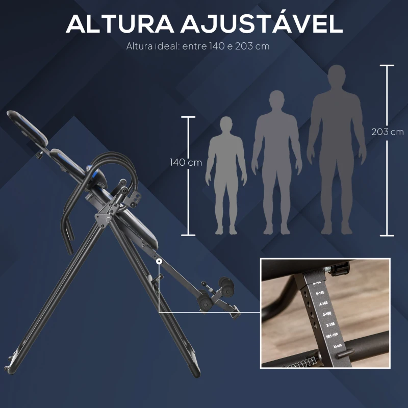 HOMCOM Mesa de Inversão Dobrável com Rodas Ajustável em Altura e Ângulo com Apoio Lombar para Aliviar as Costas 32x71x145 cm Preto e Azul