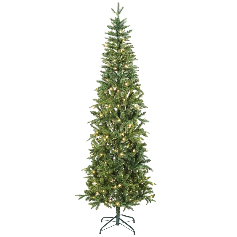 HOMCOM Sapin de Noël artificiel 210 cm, arbre de Noël slim avec 300 lumières 8 modes d'éclairage 826 branches articulées, vert