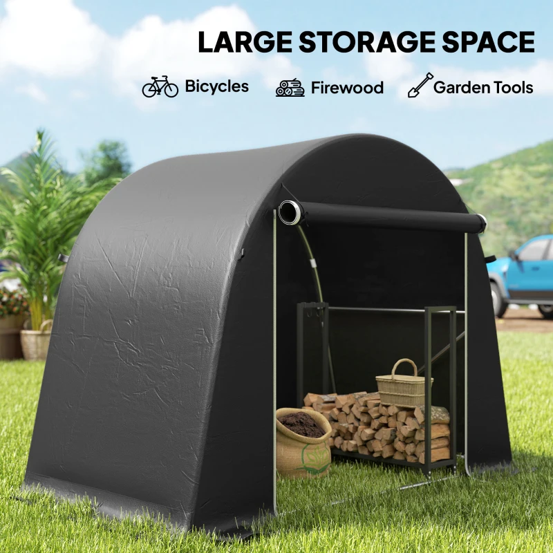 Outsunny 8 x 4 ft Garden Storage Tent, Waterproof Bike Tent with Roll-up Zipper Door and Galvanised Metal Frame, Dark Grey