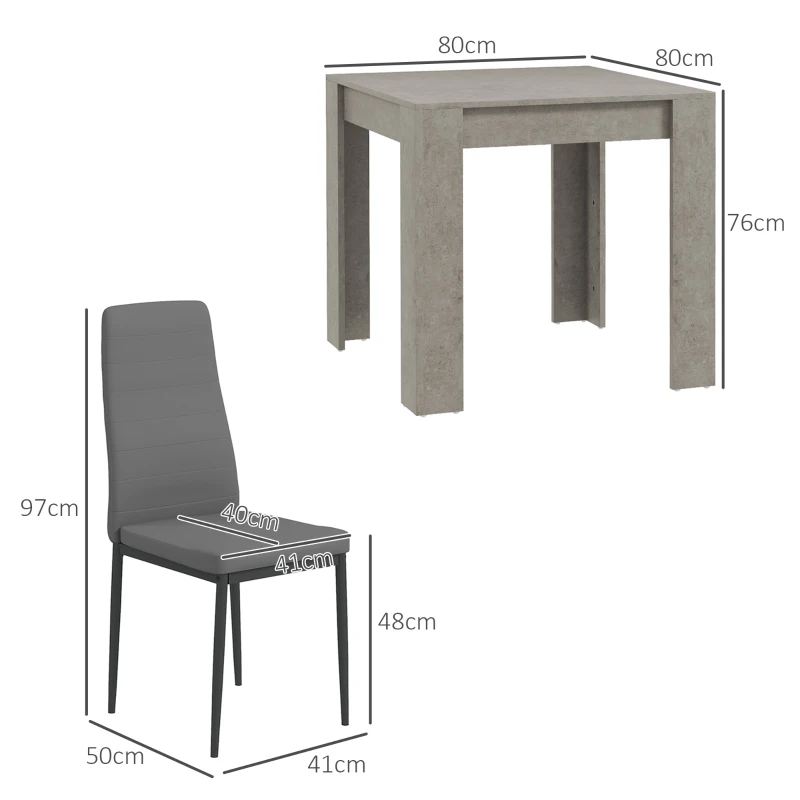 HOMCOM Set da Pranzo 3 Pezzi con Tavolo da Cucina 80x80x76 cm e 2 Sedie Moderne 41x50x97 cm, Grigio
