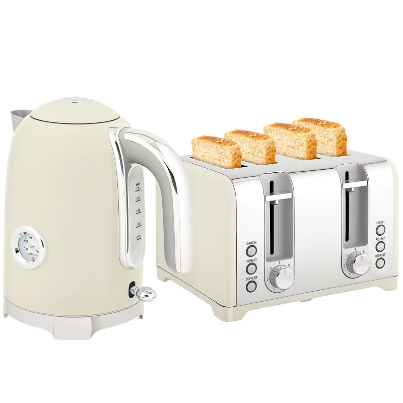HOMCOM Retro 3000W Kettle and Toaster Set - Grey