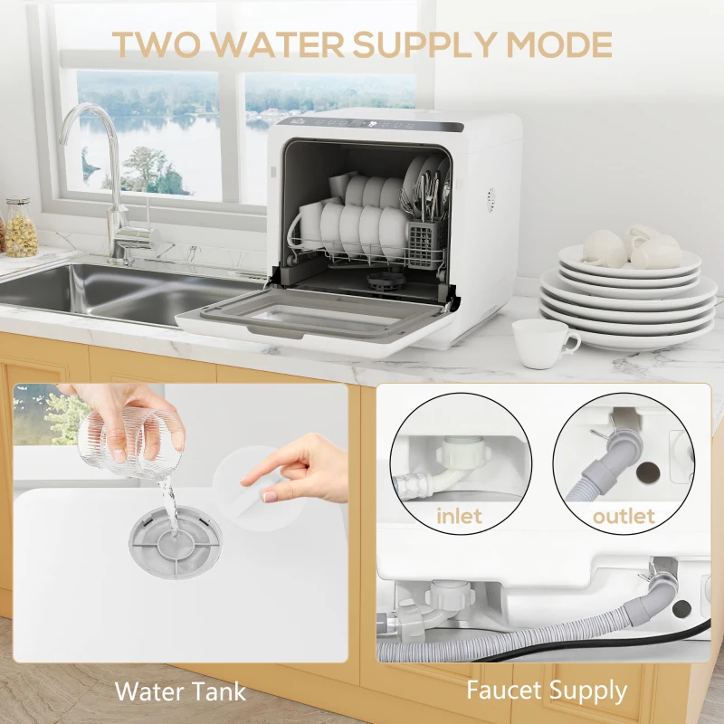 HOMCOM 6L Five-Mode Tabletop Dishwasher - White