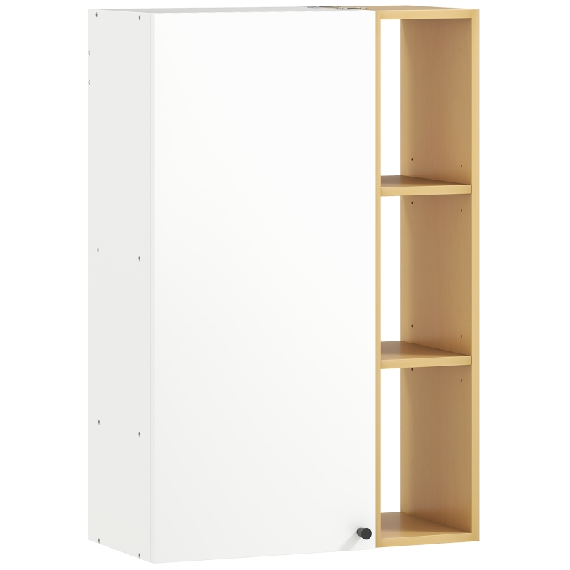 HOMCOM Armadietto Bagno a Parete con Ripiani Regolabili e 3 Mensole Aperte, 59.5x30x90 cm, Bianco e Legno