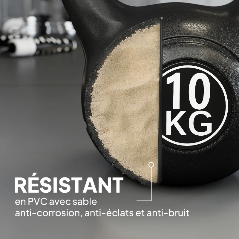 HOMCOM Kettlebell 10 kg, haltère avec poignée ergonomique, haltère à boule, musculation, entraînement, 25 x 19 x 28 cm noir