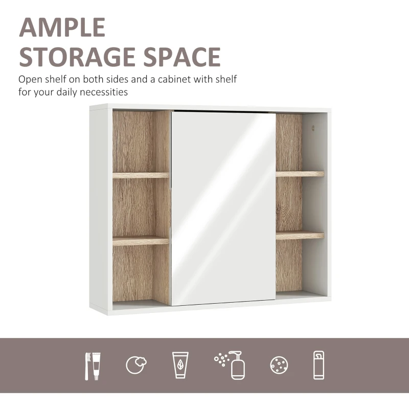 HOMCOM Bathroom Mirror Cabinet, Wall Mounted Storage Cabinet with Open Cupboard and Adjustable Shelf, White