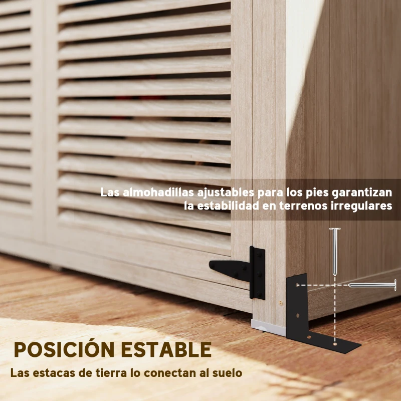 Outsunny Armario de Jardín 0,83 m² 127x65x168 cm con 2 Puertas de Persiana 2 Estantes 2 Asas y Techo Impermeable Natural