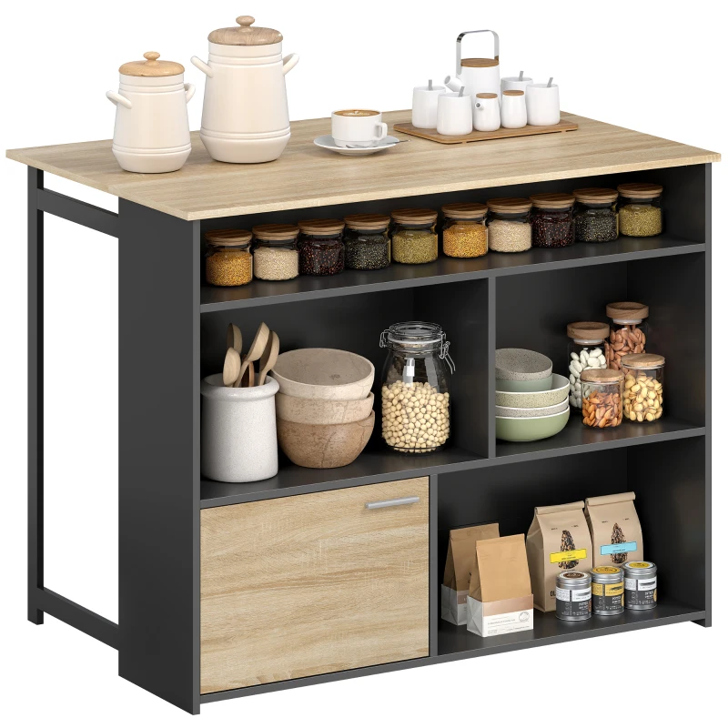 HOMCOM Tavolo da bar estensibile con ribaltina, tavolo alto da cucina, 1 armadietto e 4 scomparti aperti, 116x79,6x90,5cm, nero