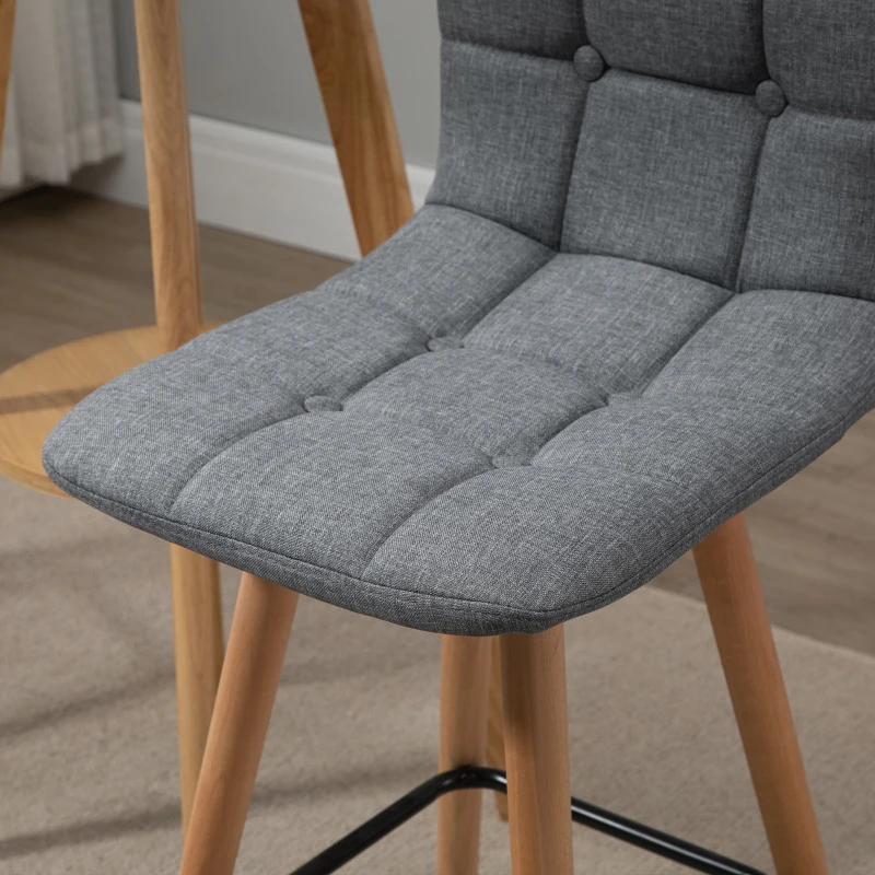HOMCOM Juego de 2 Taburetes Altos de Cocina con Respaldo Reposapiés Patas de Madera Estilo Moderno Gris