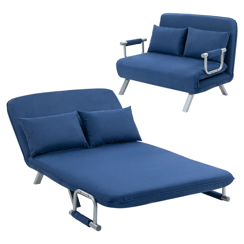 HOMCOM Two-Seater Click-Clack Sofa Bed - Dark Blue