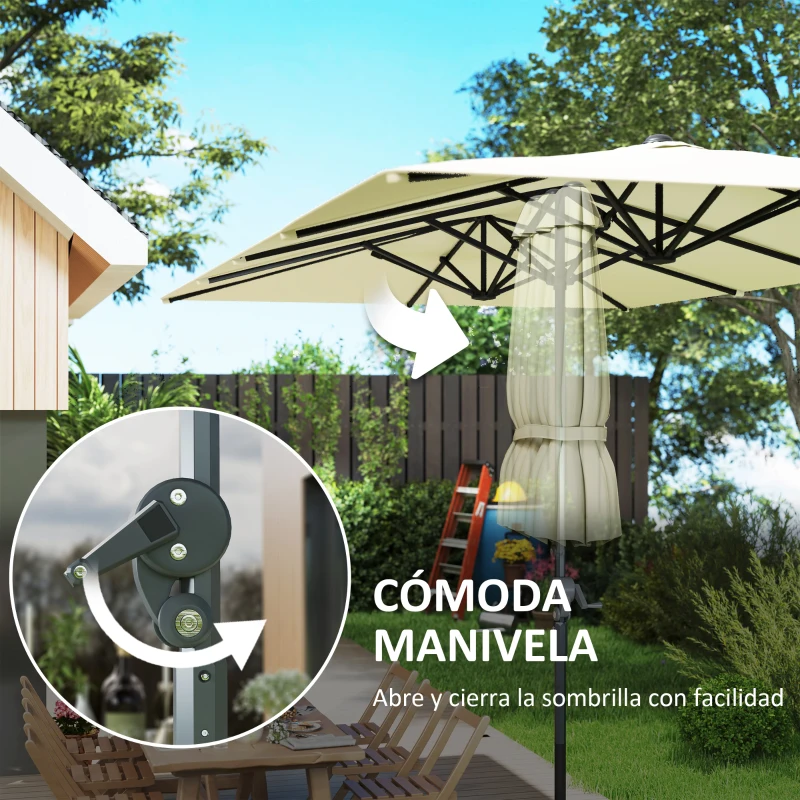 Outsunny Sombrilla Doble 4,5x2,6 m Sombrilla Terraza Exterior con Manivela Impermeable y Protección UV50+ Crema