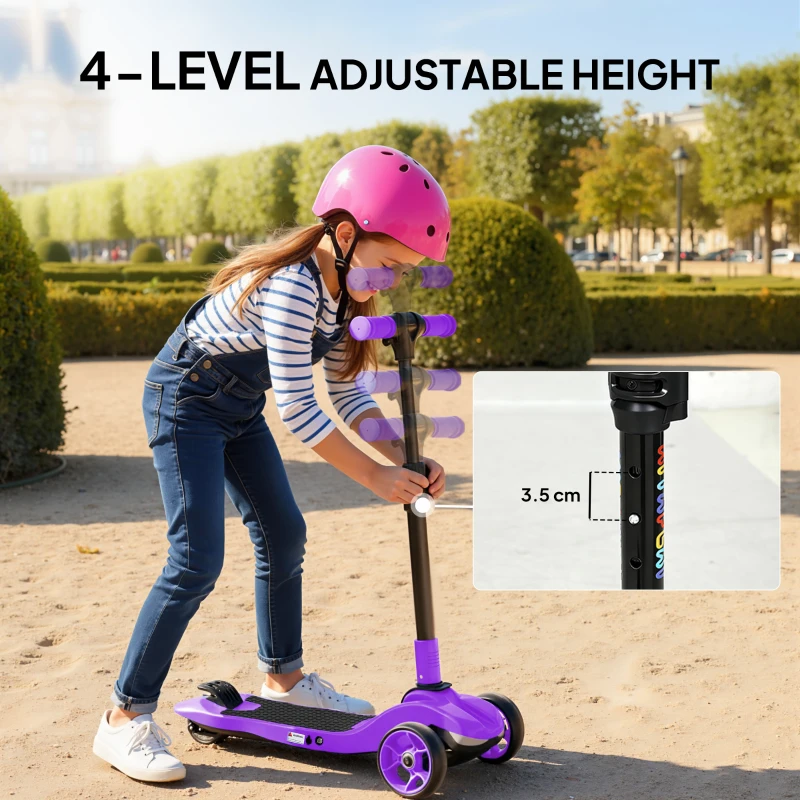 AIYAPLAY Three-Wheel Foldable Electric Scooter for Kids Aged 6-10 Years, Purple