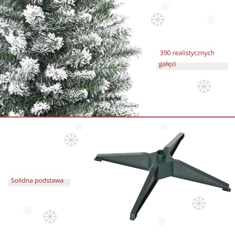 HOMCOM Sztuczna Choinka, 210 cm, z Ośnieżonymi Gałęziami PVC, Składana, z Metalową Podstawą, Zielony/Biały