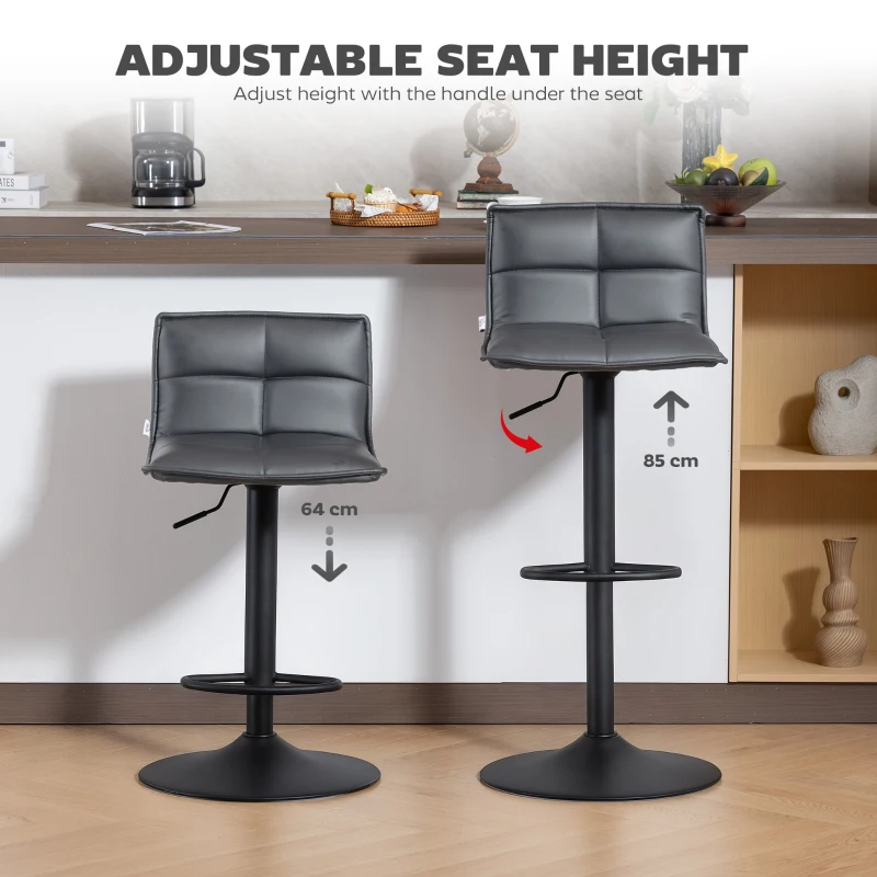 HOMCOM Set of Two Modern Faux Leather Bar Stools - Dark Grey