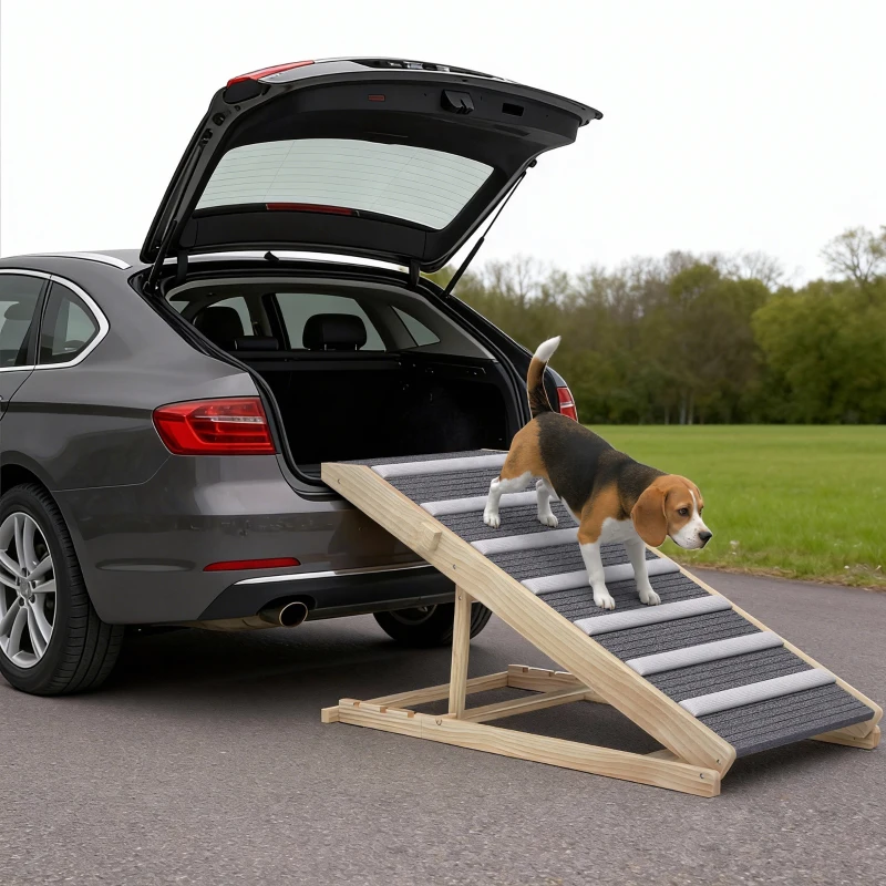 PawHut Dog Ramp for Couch, Adjustable Folding Pet Ramp, 4 Adjustable Height Dog Climbing Ladder, 35/43/47/50 cm Height