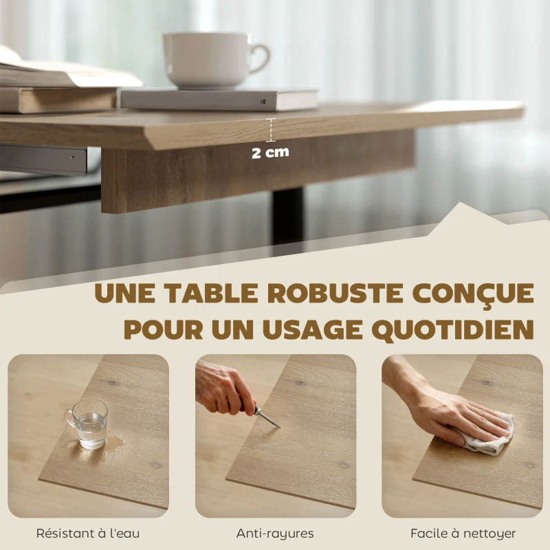 HOMCOM Table à manger extensible rectangle pour 6 à 8 personnes, table de cuisine avec rallonge 140-180 cm, effet bois naturel