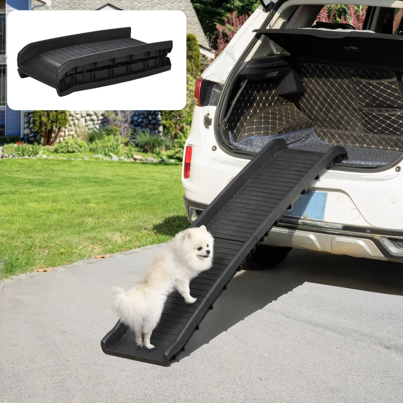 PawHut Rampa Plegable para Perros y Gatos con Almohadillas Antideslizantes para Coche Cama Sofá 155x39x14 cm Negro