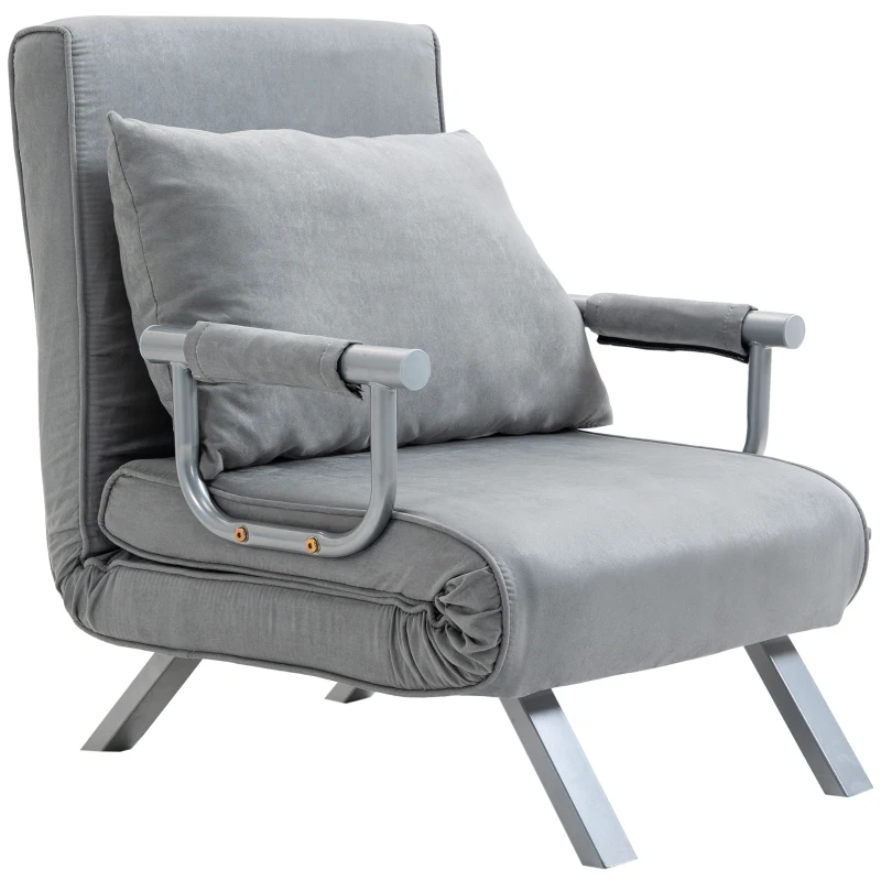 HOMCOM Suedette Adjustable Back Futon Sofa Chair - Grey