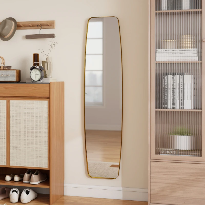HOMCOM Espejo de pared Espejo con marco metálico Espejo decorativo colgante Espejo de pasillo, 160 x 40 x 3 cm, Dorado