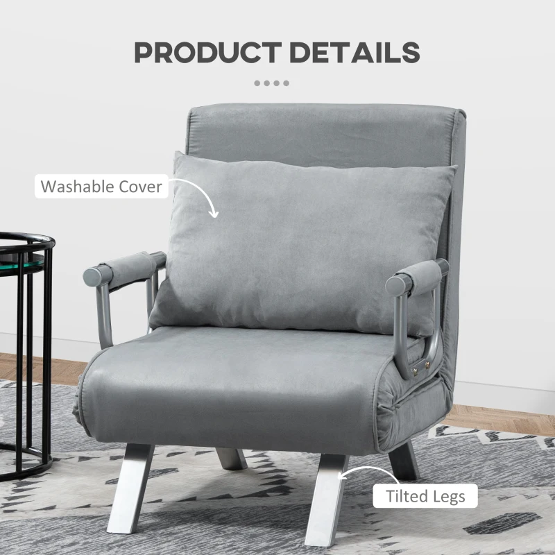 HOMCOM Suedette Adjustable Back Futon Sofa Chair - Grey