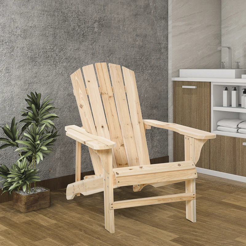 Outsunny Silla de Jardín Adirondack Asiento Extra Ancho Carga 150 kg para Patio Terraza Balcón 78x89x88 cm Natural