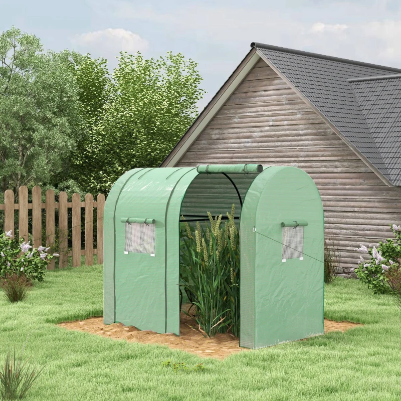 Outsunny Serre de jardin 1,8 m² dim. 1,85L x 0,9l x 1,5H m 2 Portes zippées déroulantes 4 fenêtres enroulables Acier PE Vert