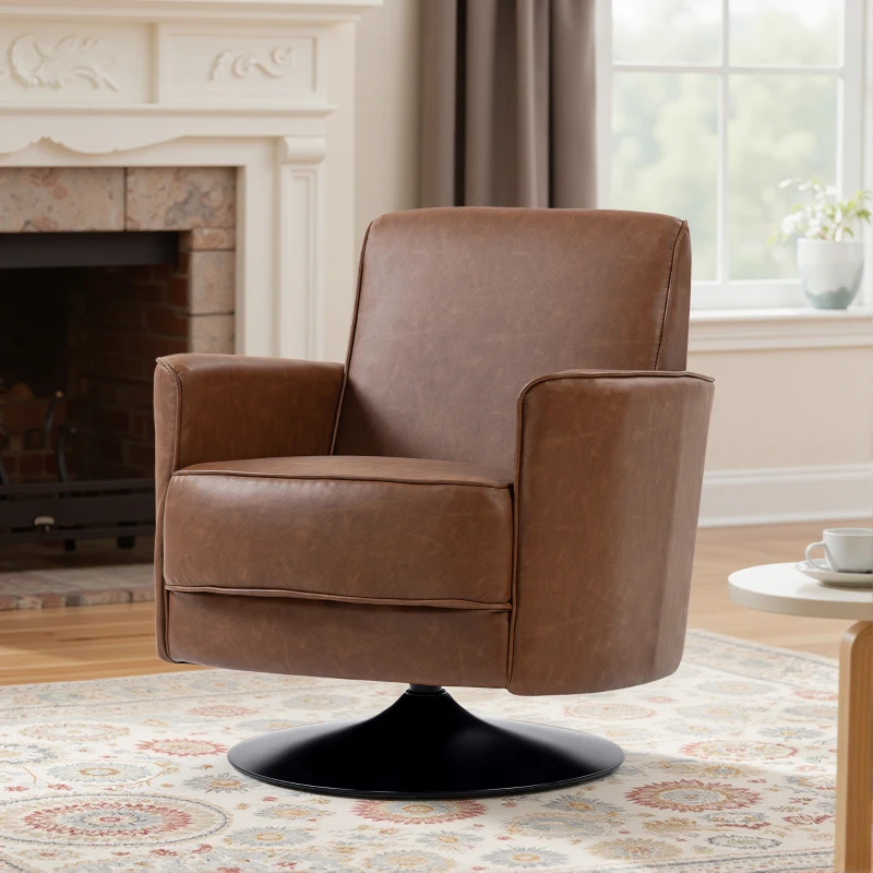 HOMCOM Upholstered Swivel Accent Chair with Thick Padding, Brown