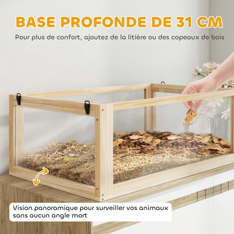 PawHut Cage hamster rongeur à 3 niveaux fond amovible de 31 cm de profondeur cabane balançoire 80x50x76cm finition bois naturel