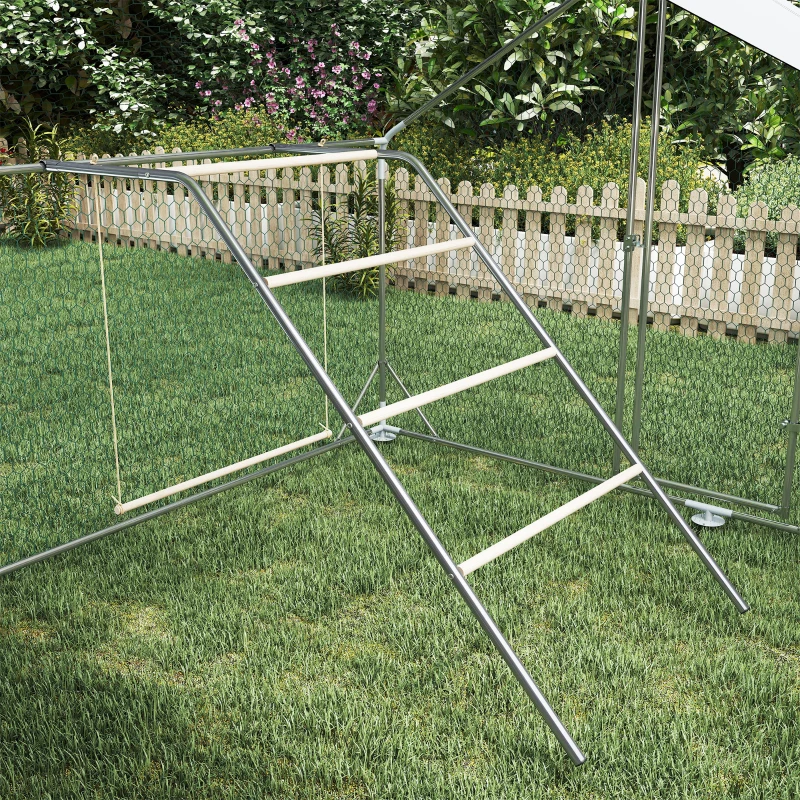 PawHut Estructura de juego para gallinas de madera, parque para gallinas con perchas, columpio ajustable, 82 x 150 x 110 cm plateado