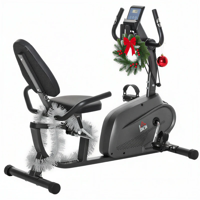 HOMCOM Recumbent Exercise Bike Recovery Exerciser, 8-Level Magnetic Resistance Stationary Bike with Pad Holder, LCD Monitor, for Indoor Cardio Workout, Black