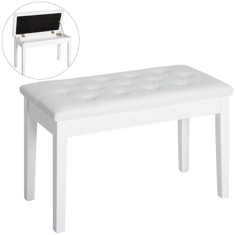 HOMCOM Taburete de Piano Banco de Teclado con Espacio de Almacenamiento Bajo del Asiento de Cuero Sintético 76x36x50 cm Blanco