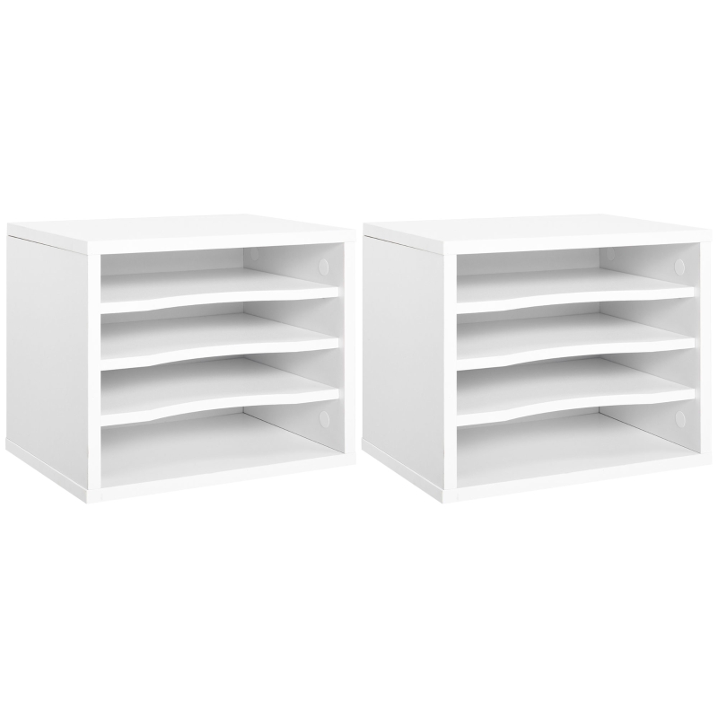 Vinsetto Lot de 2 organiseurs bureau bois blanc avec couches fournitures support d'imprimante dim. 35,5L x 25l x 28,6H cm