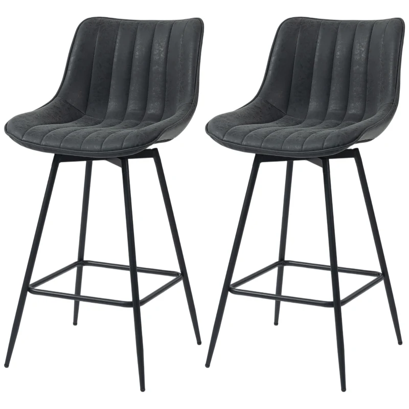 HOMCOM Set of 2 PU Leather Swivel Bar Stools - Black