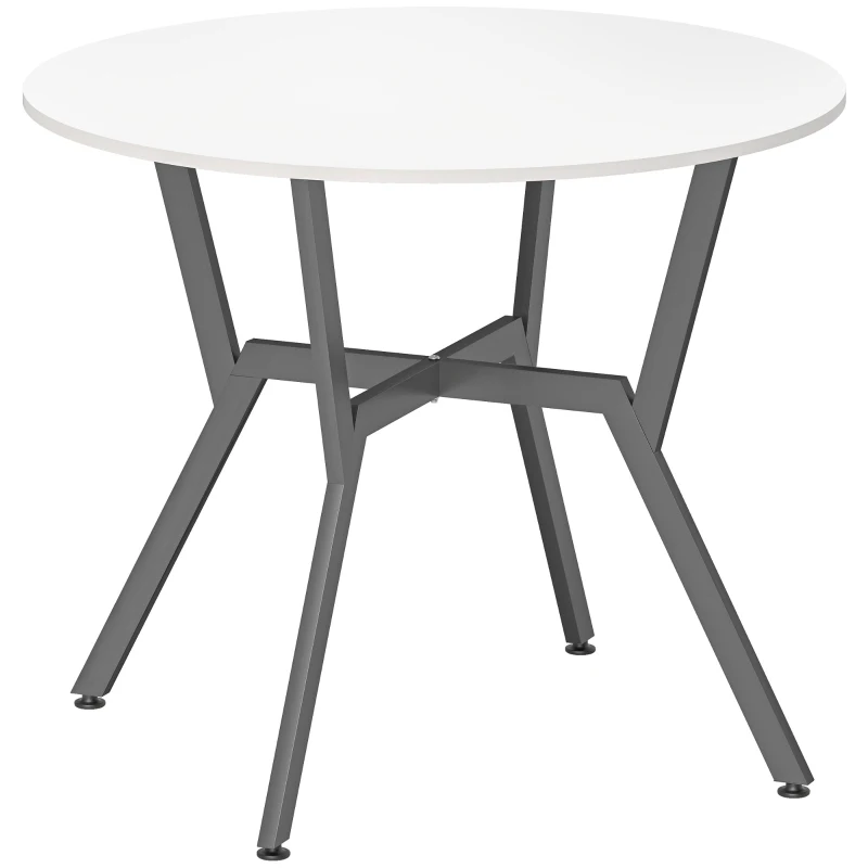 HOMCOM Dining Table, Round Kitchen Table with Black Legs for Living Room, Dining Room 90 x 76 cm, High Gloss White