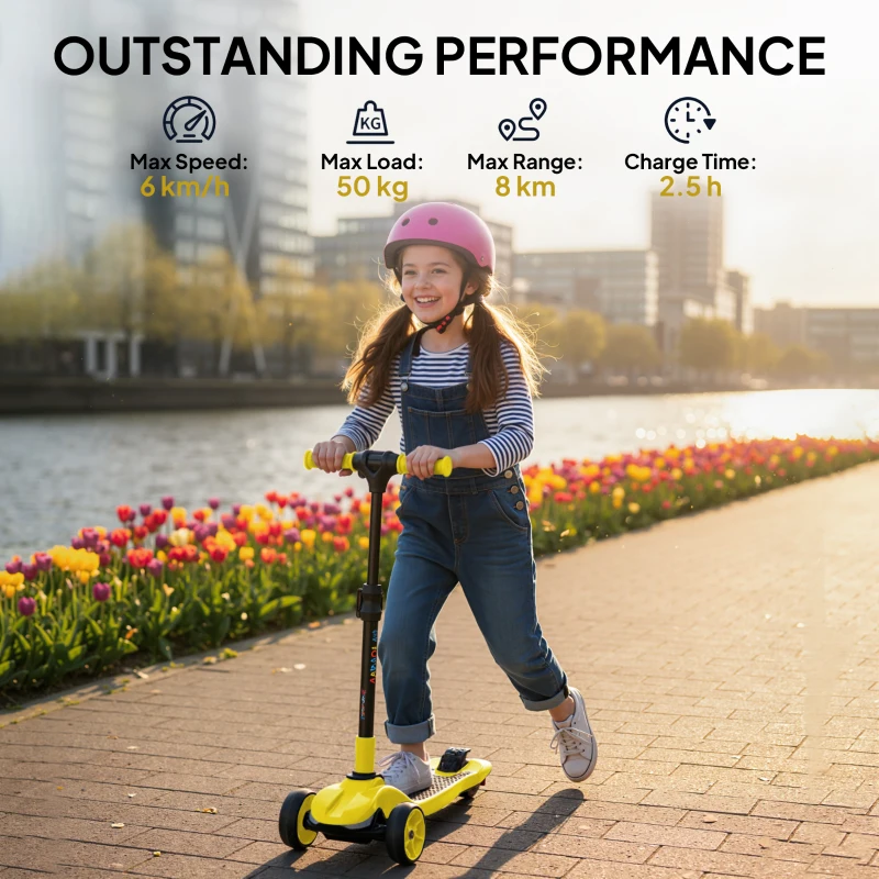 AIYAPLAY Three-Wheel Foldable Electric Scooter for Kids Aged 6-10 Years, Yellow