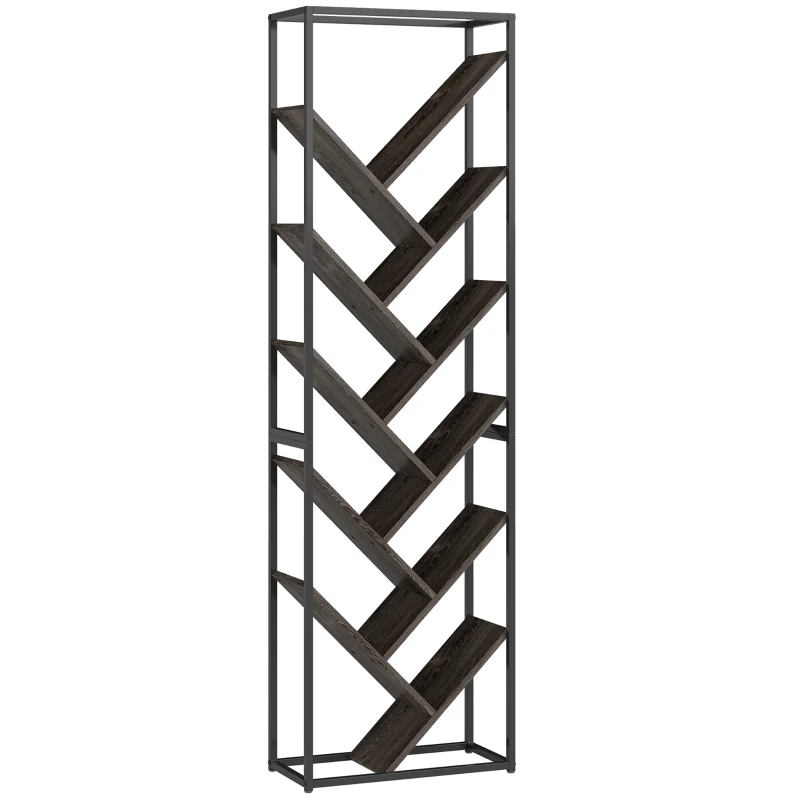 HOMCOM 10 Shelf Industrial-Style Bookshelf - Black/Grey