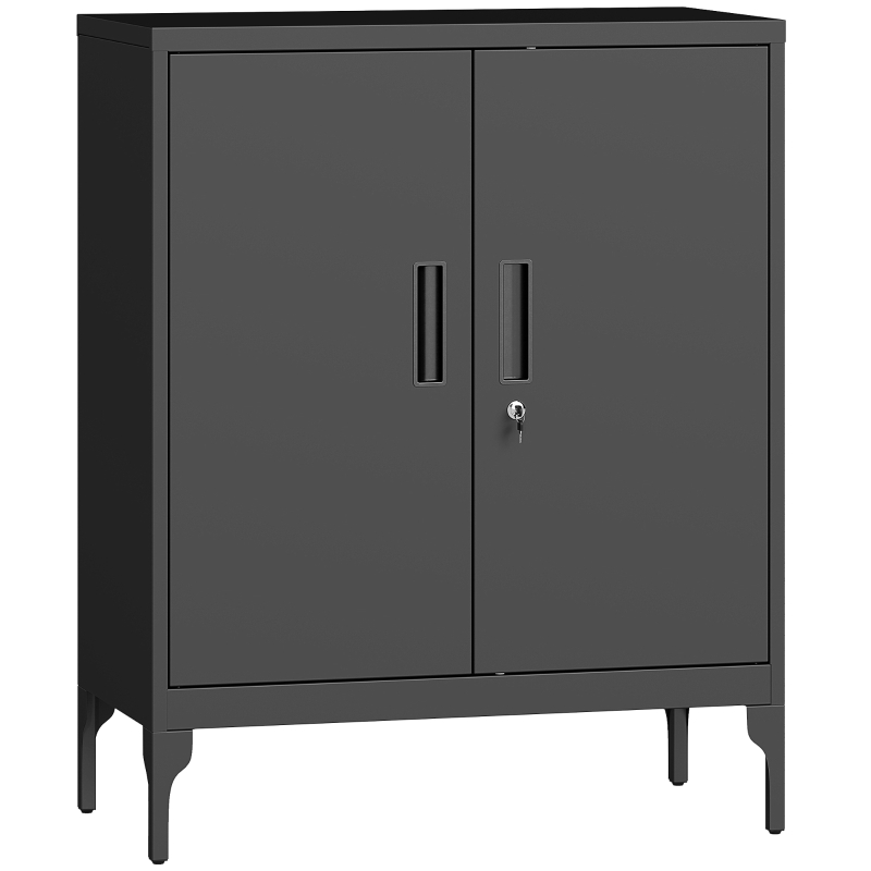 HOMCOM Metal Storage Cabinet with Lock and Adjustable Shelves - Black