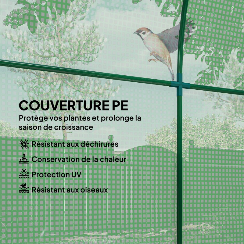 Outsunny Serre tunnel de jardin 3,24m², serre de jardin tunnel porte et fenêtre enroulables, bâche PE, 180 x 180 x 200 cm, verte