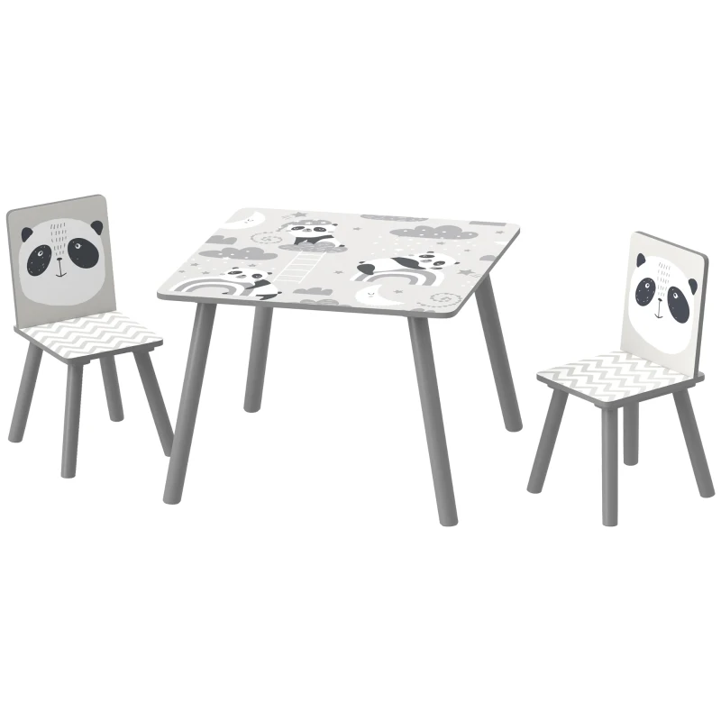 ZONEKIZ Ensemble table et chaises pour enfants, table pour enfant avec 2 chaises, motif animaux pour chambre à coucher gris