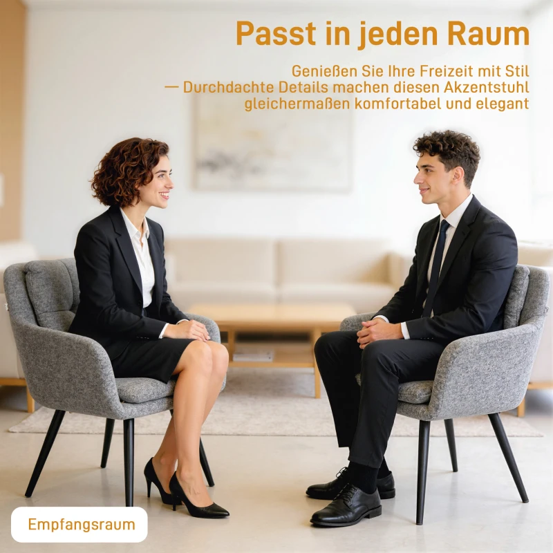 HOMCOM Moderne accentstoel, gestoffeerde stoel met metalen poten, linnenlook, lichtgrijs