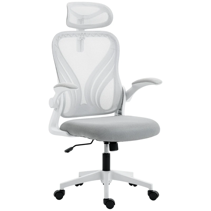 HOMCOM Ergonomic Office Chair with Foldable Backrest, 2D Headrest - Light Grey