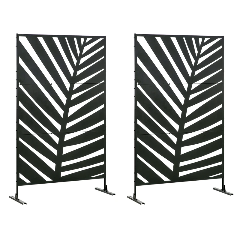 Outsunny Lot de 2 paravents séparateur de jardin balcon décoratif extérieur à motif végétal en acier 122 x 45 x 198 cm noir