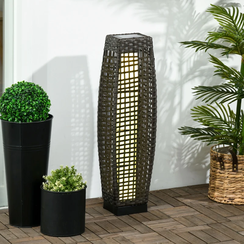 Outsunny Solar Stehlampe Rattan Solarlampen mit Lichtsensor Automatische LED Solarleuchte im Boho-Stil IP44 Wasserdicht