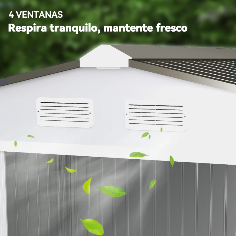 Outsunny Caseta de Jardín 277x195x192 cm Cobertizo de Exterior Metálico para Almacenamiento de Herramientas Plata y Gris