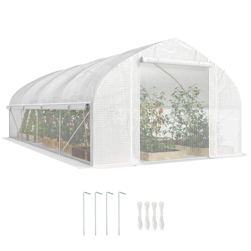 Outsunny Serra a tunnel 6x3x2 m con Anti-UV e Porta avvolgibile con cerniera Pareti laterali con zanzariera Bianco