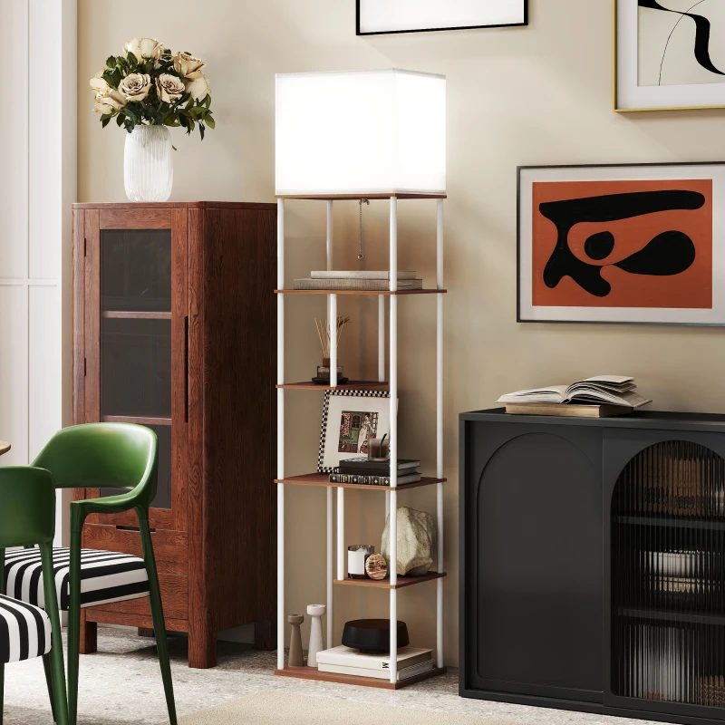 HOMCOM Lámpara de Pie con Estantes Temperaturas de Color Ajustable 3000K-6500K Control Remoto Bombilla E27 Natural