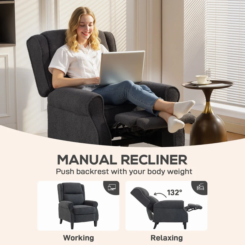 HOMCOM 132° Recliner Armchair, with Extended Footrest - Dark Grey