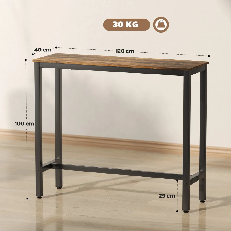 HOMCOM Rectangular Bar Table, Wood Effect Pub Coffee Table for Small Space, Breakfast Dining, Kitchen, Industrial, Rustic Brown