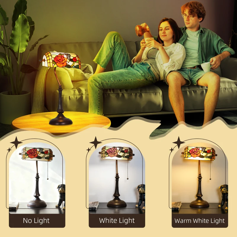 HOMCOM Tiffany-Style Rose and Butterfly Table Lamp - Multi