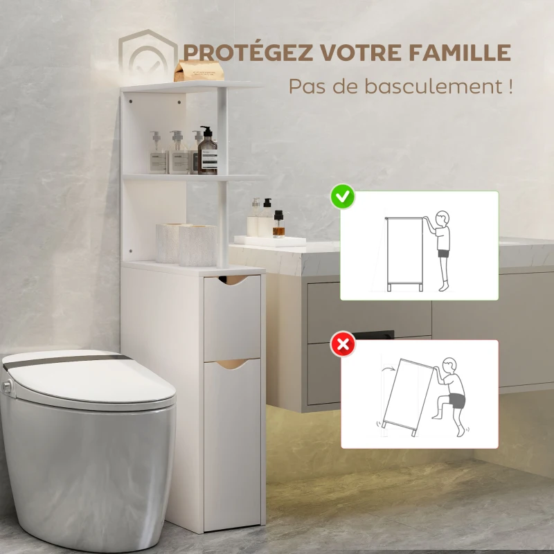HOMCOM Meuble de salle de bain meuble de rangement avec tiroir sur roulettes, avec étagères ouvertes, 20 x 45 x 115 cm, blanc