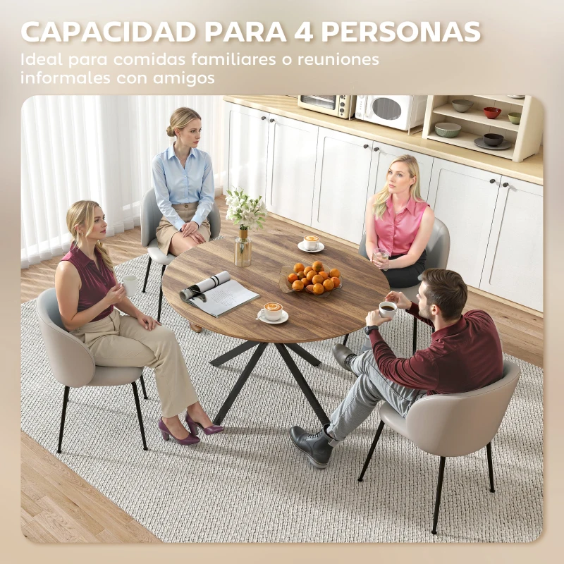 HOMCOM Mesa de Comedor Redonda para 4 Personas con Estructura de Acero Ø120x75 cm Marrón Oscuro